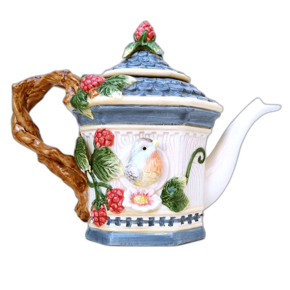 Fitz and Floyd Essentials English Garden Birdhouse Berry Teapot 1993